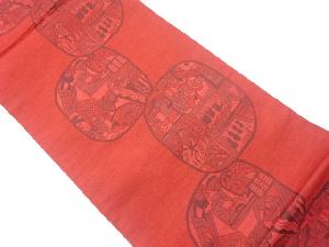 草花に抽象模様織出し洒落袋帯